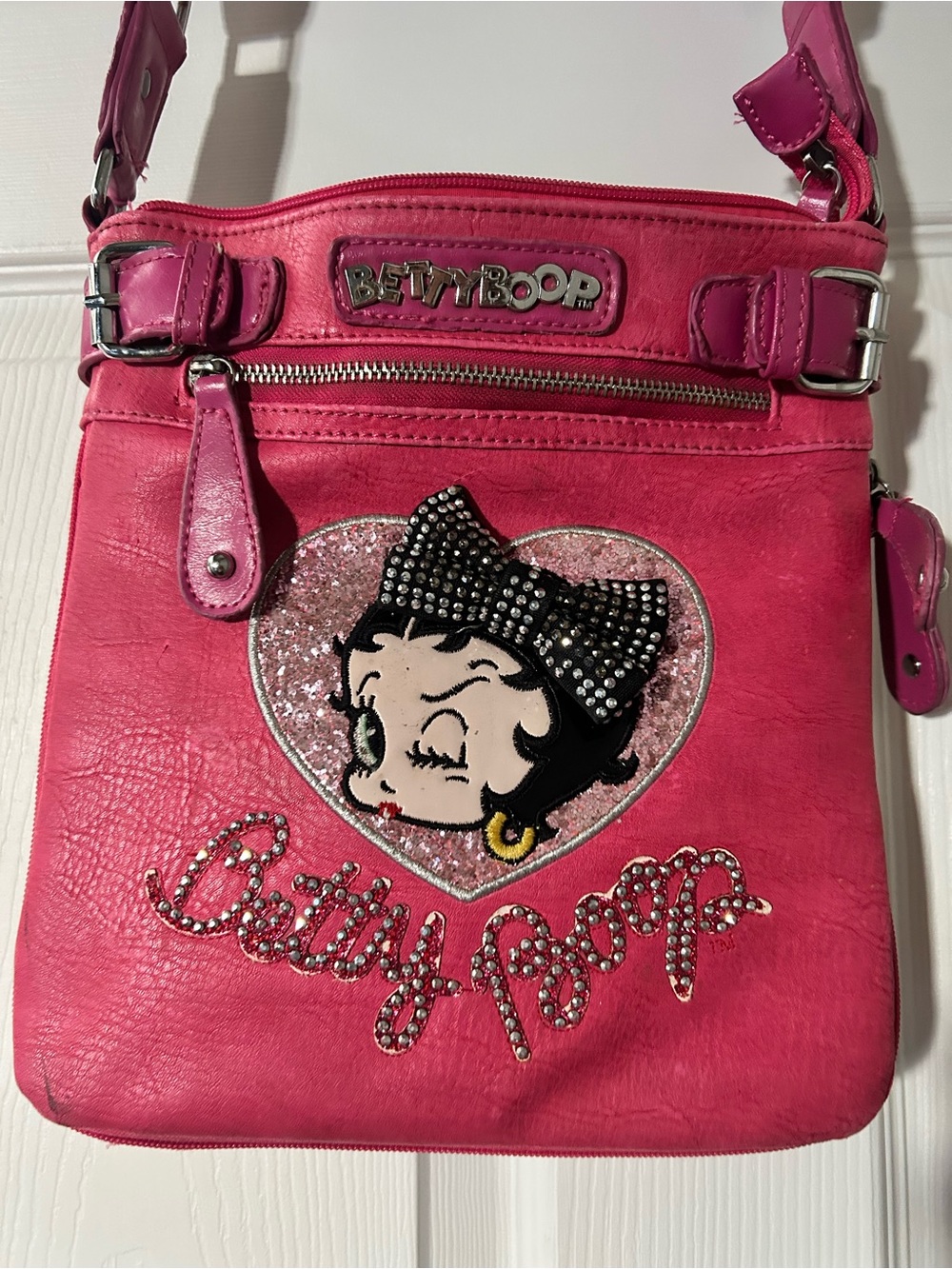 Betty Boop Hot Pink Rhinestone Crossbody Bag